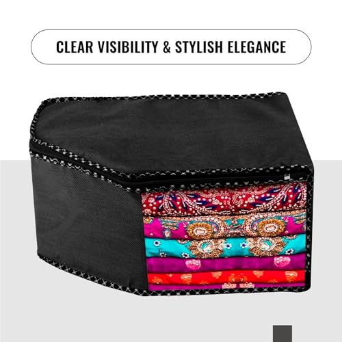 Image of Urbane Home Blouse Cover | Clothes Storage Bag | Zipper Wardrobe Organizers | Non-Woven Clothes Organiser | Side Transparent Blouse Organizer | Dot Border | Pack of 6 | Black