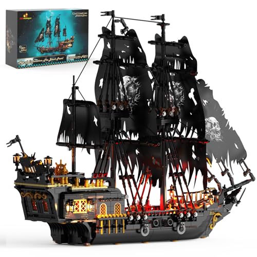 JMBricklayer Bateau Pirate Perle 40002 avec LED - Grand Modèle Navire à Construire 1713 Pièces, Malédiction des Morts-Vivants, Cadeau Adulte et Adolescent