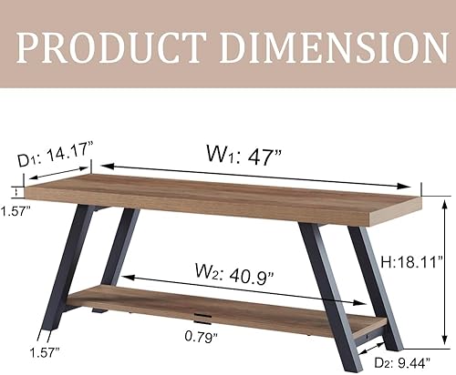 Miniatura 2 de LVB Banco de Entrada Industrial, Banco de Almacenamiento de Madera y Metal para Sala de Estar y Comedor, Banco de Zapatos de Estilo Campestre para