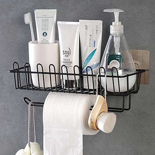 Image of TORMUND Kitchen Storage Rack Self Adhesive Wall Hanging Shelves for Bathroom and Kitchen with Towel and Tissue Rack Stand Spice Rack Knife Block Spoon Holder Oil Container Black