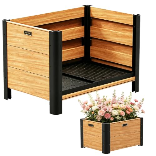 Cama de jardín elevada de aluminio de alta resistencia con diseño de grano de madera premium 2