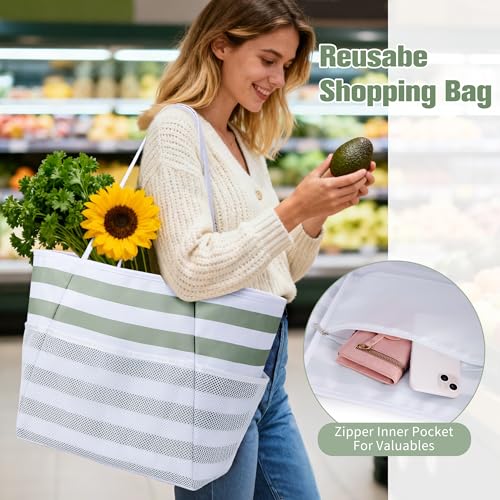 Image of KALIDI Beach Tote Bag Women Large Waterproof Sandproof Shoulder Handbag Packable Grocery Bag Hobo Purse for Picnic Vacation