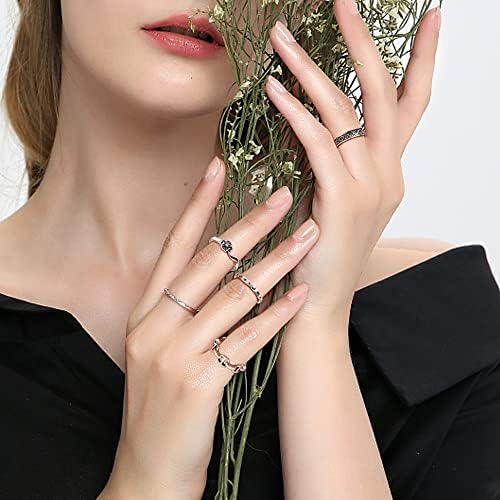 CASSIECA 40 Pcs Vintage Silver Knuckle Rings Set for Women Teen Girls Bohemian Stackable Joint Finger Rings Retro Turquoise Stone Crystal Stacking Midi Rings Pack