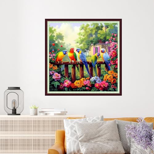 Image of Dooxvey Cross Stitch Kits for Adults Beginners,Full Range of Cross-Stitch Stamped Kits Needlepoint Kits for Beginners Embroidery Kits 11CT Cross Stitch Patterns-Colorful Birds and Flowers 18x18 inch