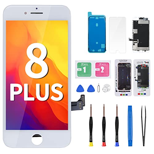 DGSCSMY for iPhone 8 Plus Screen Replacement Kit 8plus LCD Display White 5.5" 3D Touch Digitizer Full Assembly Waterproof Adhesive Magnetic Screws Pad Fix Front Glass Repair Tools A1864, A1897, A1898