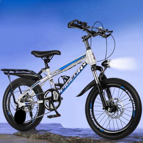 WGM子ども用自転車子供用自転車調節可能なシート18/20/22インチプレミアム炭素鋼の変数マウンテンバイク、シングルスピードの可変速度ディスクブレーキバイク 男の子女の子 キッズバイクスポーツ フェンダー 誕生日プレゼントに最適 (ホワイト&ブルー [シ