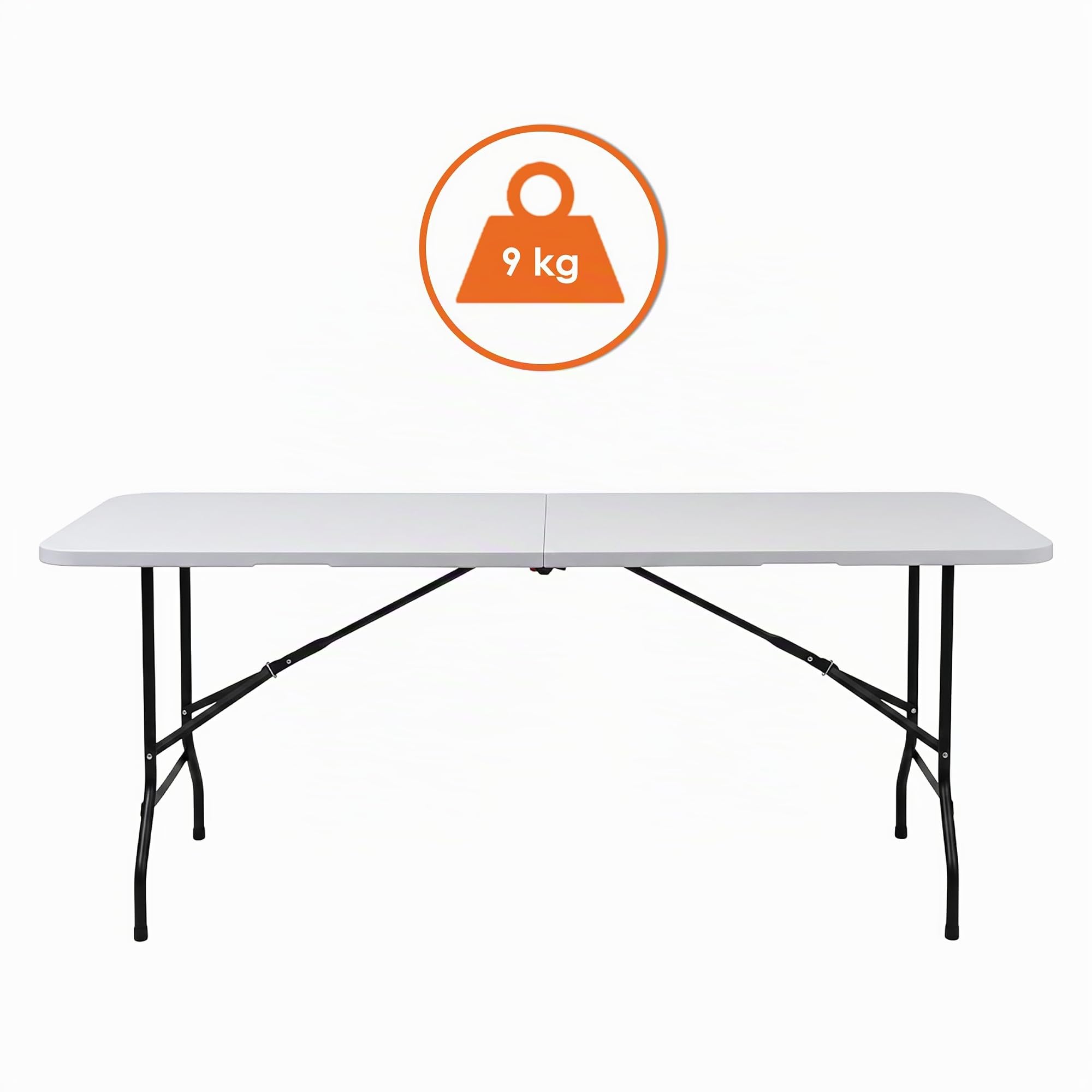 Spetebo XL Klapptisch weiß 180x68 cm mit Stahlgestell | Wetterfest, Klappbar mit Tragegriff, Für Garten Balkon Camping, Tragbar