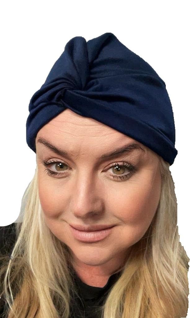 DJC Chemo Headwear Beanie Hat for Women Cotton Bamboo Beanie Cap Turban Alopecia Hair Loss Scarf Navy