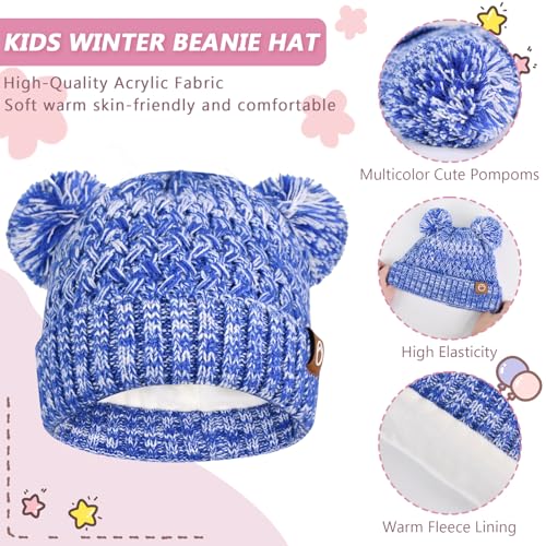 Image of Kids Winter Hat Gloves Scarf Set,Toddler Girls Winter Hat Kids Beanie with Pom Neck Warmer Gaiter Mittens Fleece Lined Set
