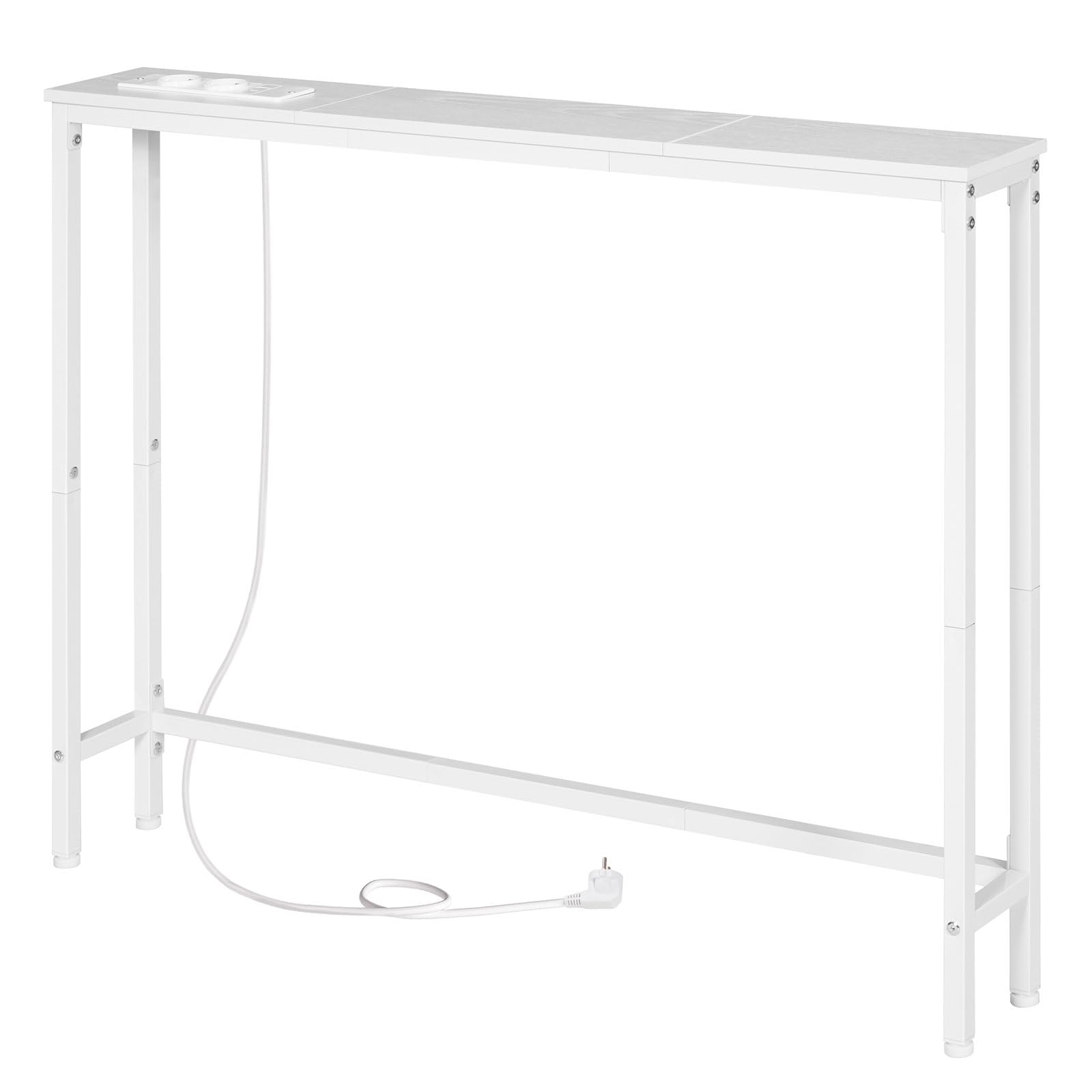 HOOBRO Mesa de Consola Estrecha de 100 cm, Mesa de Entrada con Enchufe Múltiple, para Colocar detrás del Sofá, para Sala de Estar, Pasillo, Marco de Metal, Blanco EWW52CXG01G1