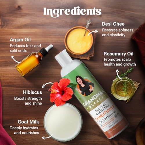 Image of NIDHI S GRANDMAA SECRET Desi Ghee and Goat Milk Conditioner for Frizzy Hair | Handmade Natural Conditioner for Dry & Damaged Hair | Controls Hair Fall | Paraben & Sulphate Free | 200mL,1 Count