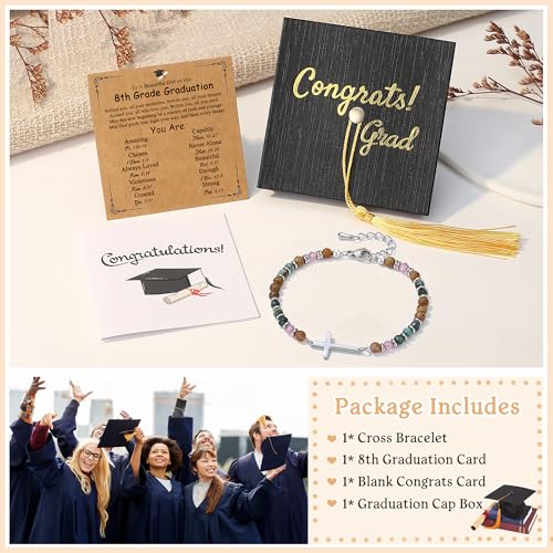 Image of TONY & SANDY Graduation Gift for Her 2026, Graduation Decorations Cross Bracelets for Women Girls Middle High School College Graduates, With Graduation Cap Box Meaningful Cards