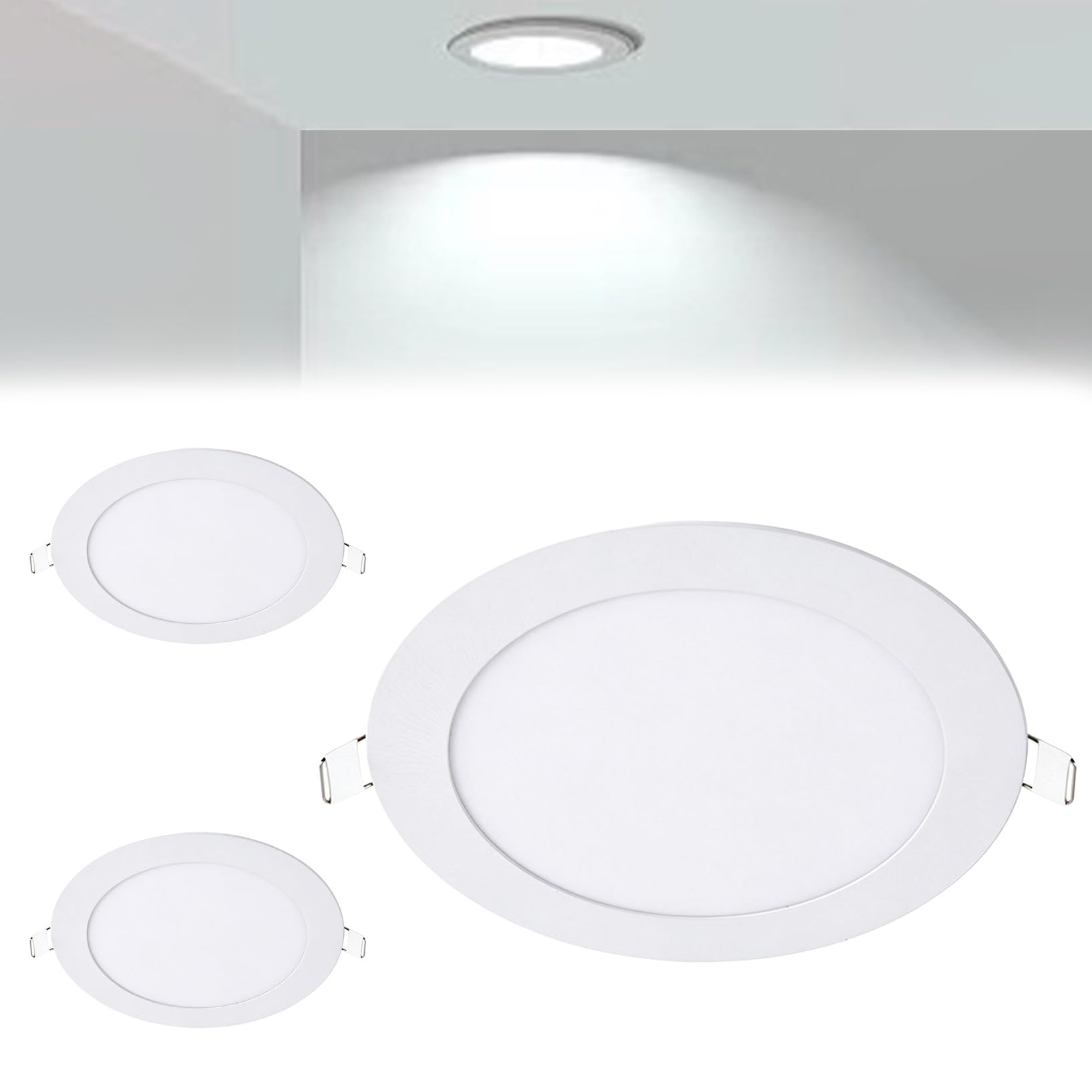 VOGHMOLD 15W Ultra Slim LED Downlight 8 inch, 6000K Recessed Ceiling Light, Cut Φ175-180mm, AC85-265V Flush Mount Spotlights Aluminum Round Panel Lights for Office Hallway, 3 Pack