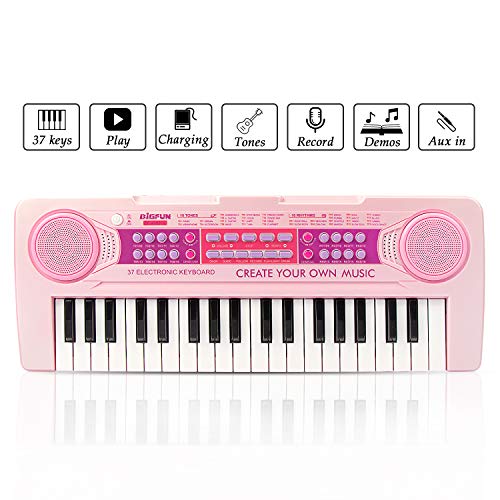 Preisvergleich Produktbild Chargable Klavier für Kinder, JINRUCHE 37 Tasten multifunktions Lade Elektronische Kinder Klaviertastatur Pädagogisches Spielzeug Orgel für Kinder mit Mikrofon (Rosa)