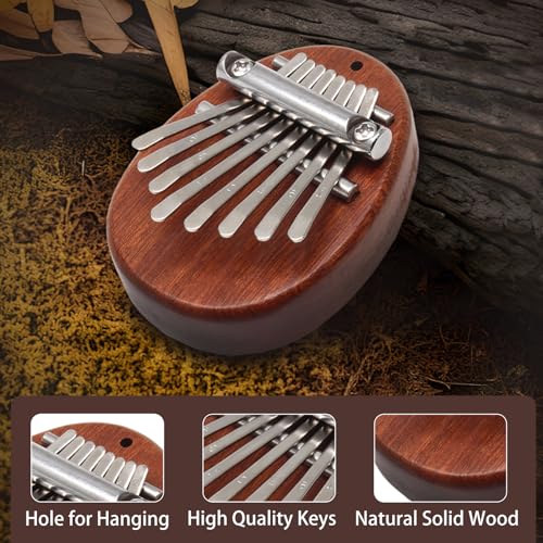Image of Uenhoy Mini Wood Kalimba Thumb Piano 8 Keys Finger Thumb Piano Musical Instruments, Portable Wooden Mbira Finger Piano for Piano Beginners, Oval (Pack of 2)