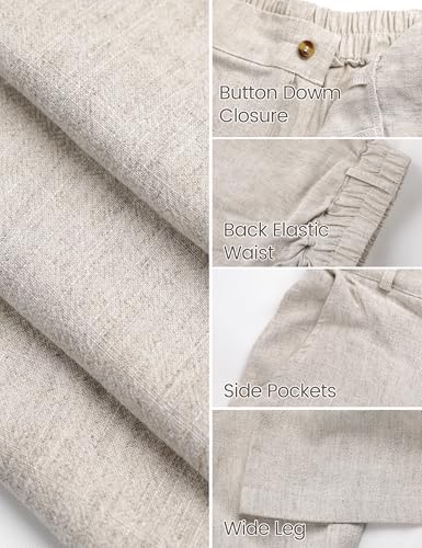 Hooever Womens Cotton Linen Pants Casual Button Up High Waisted Wide Leg Trousers4