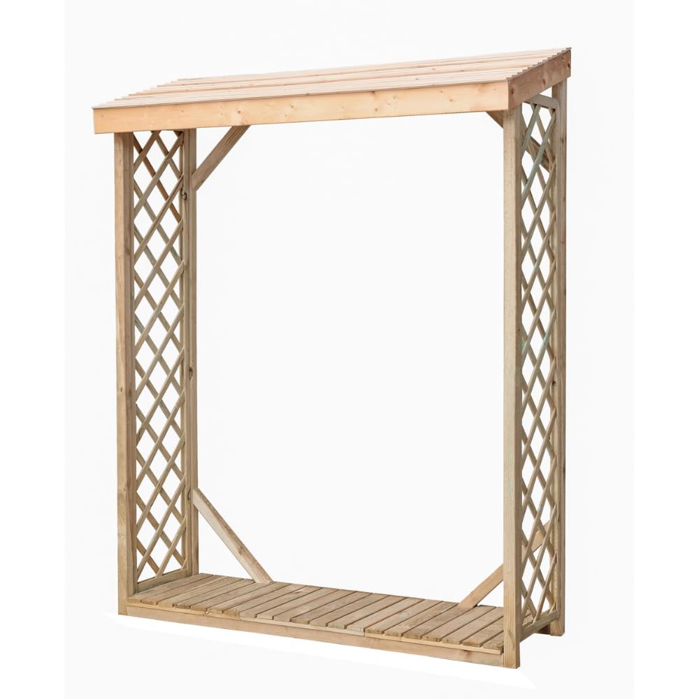 Legnaia da Parete Jessy 162x60x205 cm cm con Grigliato – in Legno di Conifera Autoclave – Porta Legna da Esterno con Tetto e Pavimento – Struttura Massiccia fino a 6 Quintali