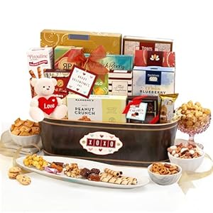 Valentines Day Chocolate Cookies and Snacks Gift Basket with Red Heart Plush Teddy Bear for Her, Him, Women, Men And Kids by Broadway Basketeers