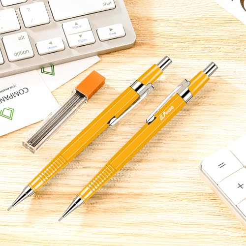 Gueevin 24 Pcs Yellow Mechanical Pencil 0.9mm Metal Penpoint Mechanical Pencil Retractable Automatic Drafting Pencils Refills for Back to School Supplies Writing Drawing Signature - Image 5