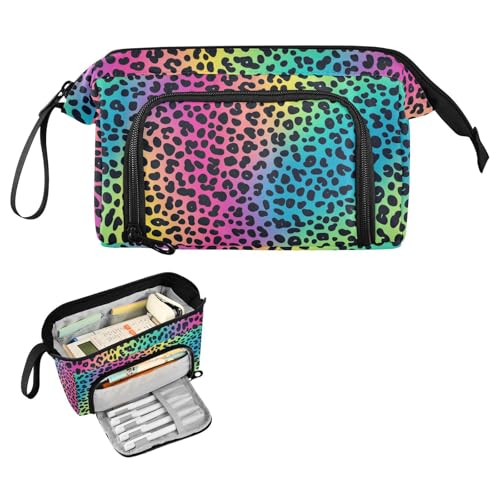 Image of Leopard Print Colorful Pencil Case Large Capacity Pencil Pouch, Handheld Pen Bag Cosmetic Portable Gift for Office School Teen Girl Boy Men Women Adult Pencil Storage Organizer