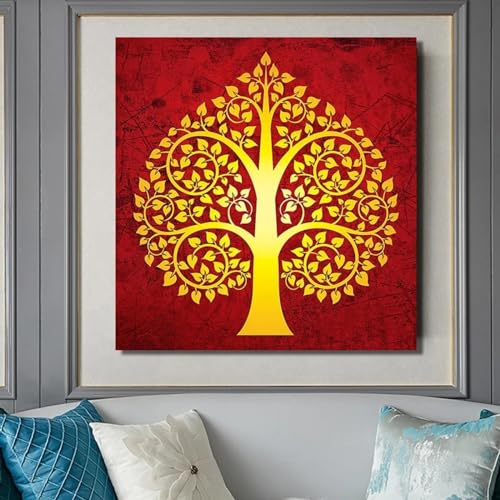 Affiche bouddhisme moderne KEBIA toile dorée abstraite salon 70x70