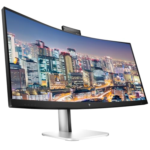 Image of HP Series 5 Pro 34-inch 534pm Curved 2K WQHD 1440P Conferencing Monitor, 2-Pack Built in Webcam and Mic, DisplayPort, USB Hub Bundled with Desk Mount Dual Monitor Stand