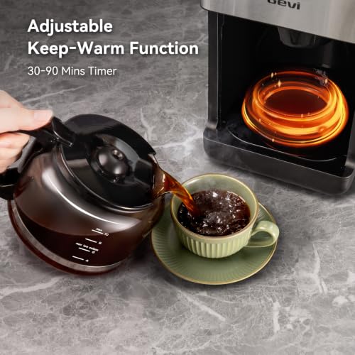 Image of Gevi 10 Cup Drip Coffee Maker with Built‑in Grinder, Grind & Brew Machine, Large Touch Screen, Programmable Scheduled Brewing, 90‑Min Keep‑Warm Plate, Permanent Filter, 1.5L Tank