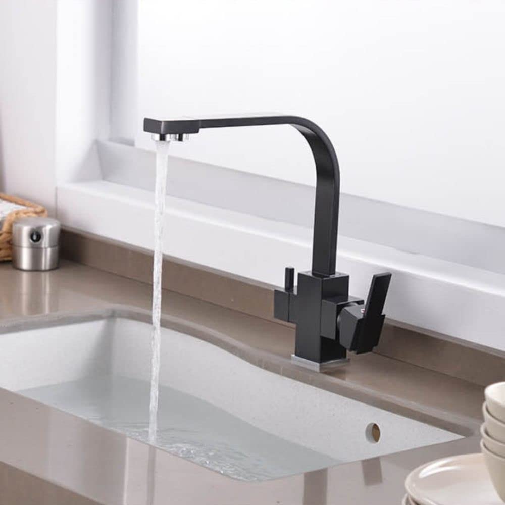 Rubinetto da Cucina con Filtro per Acqua Potabile, Foro Singolo, Nero, Acqua Calda e Fredda, lavelli per Acqua Pura, Miscelatore da Tavolo, Bianco (Nichel Spazzolato)
