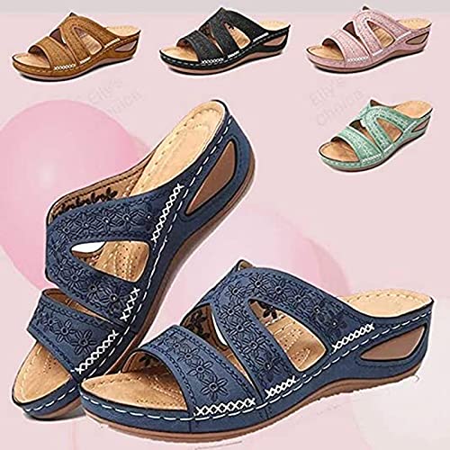 Sandália anabela ortopédica feminina confortável para o verão com três arcos com suporte de suporte