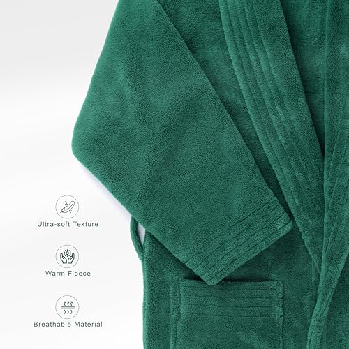Image of American Soft Linen Women's Fleece Bathrobe - Luxury Soft, Plush, Fuzzy & Warm Turkish Robe for Women, Cozy Spa Quality Adult Bathroom Lounge Robe, Teal - S