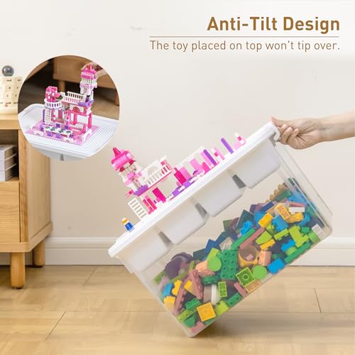 Image of ITYLIFE CITYLIFE 32 QT Stackable Toy Storage with Building Baseplate Lid and Removable Tray Tool Box Organizer Storage Bins with Lids for Organizing Lego, Bead, Tool, Sewing, 2 Packs