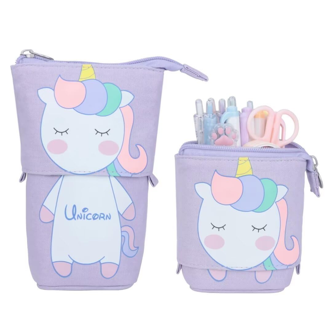 EDATOFLYTelescopic Pencil Case, Cute Standing Pencil Case Retractable Telescopic Pen Pouch Small Pencil Case Stand Up Pencil Case Pencil Bag Pencil Pouch for Girls Boys Kids (Unicorn)