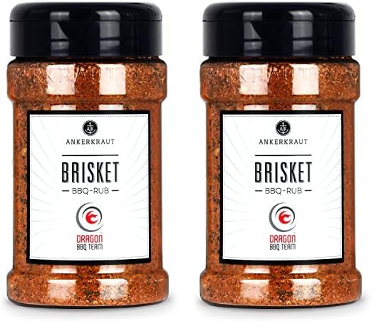 Ankerkraut Brisket BBQ Rub, Gewürz für Rinderbrust aus dem Smoker oder Grill, mit Zwiebel, Paprika, Knoblauch, Rot, Pulled Beef vom Rind, 230 g im Streuer (Packung mit 2)