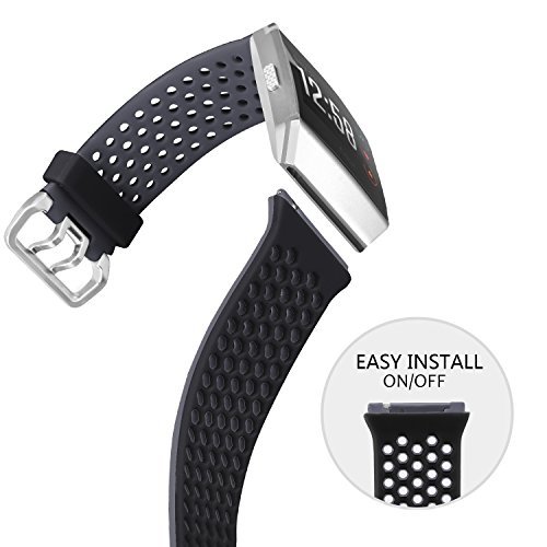 Skylet Compatible With Fitbit Ionic Bands Men Women, Soft Sport Silicone Breathable Replacement Wristband Compatible With Fitbit Ionic Smart Watch With Buckle [Black-Gray] #TOP2