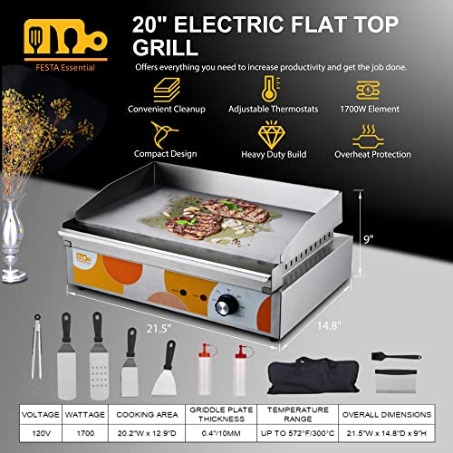 Festa Essential 20" Electric Flat Top Grill, Indoor Commercial