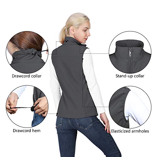 Outdoor Ventures Softshell Weste Damen Ärmellose Jacke Laufweste Leicht Winddicht Warm Fleeceweste Stehkragen Sport Golf Weste mit 4 Taschen für Wandern Camping Dunkelgrau XL