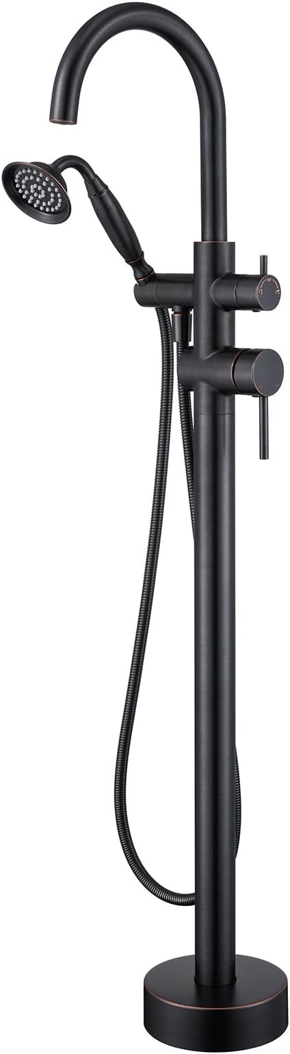 Tub Filler Freestanding Bathtub Faucet Oil Rubbed Bronze Floor Mounted Brass Bathroom Tub Faucets with Hand Shower