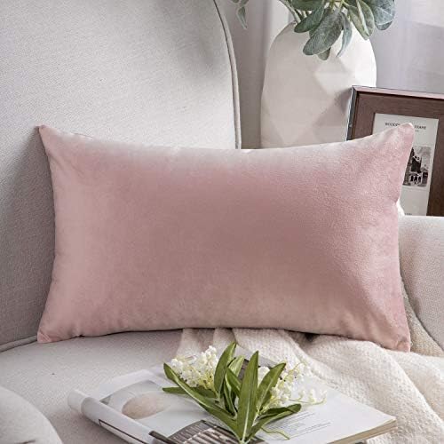 Phantoscope Velvet Decorative Throw Pillow Cover Soft Solid Square Cushion Case for Couch Light Pink 12 x 20 inches 30 x 50 cm