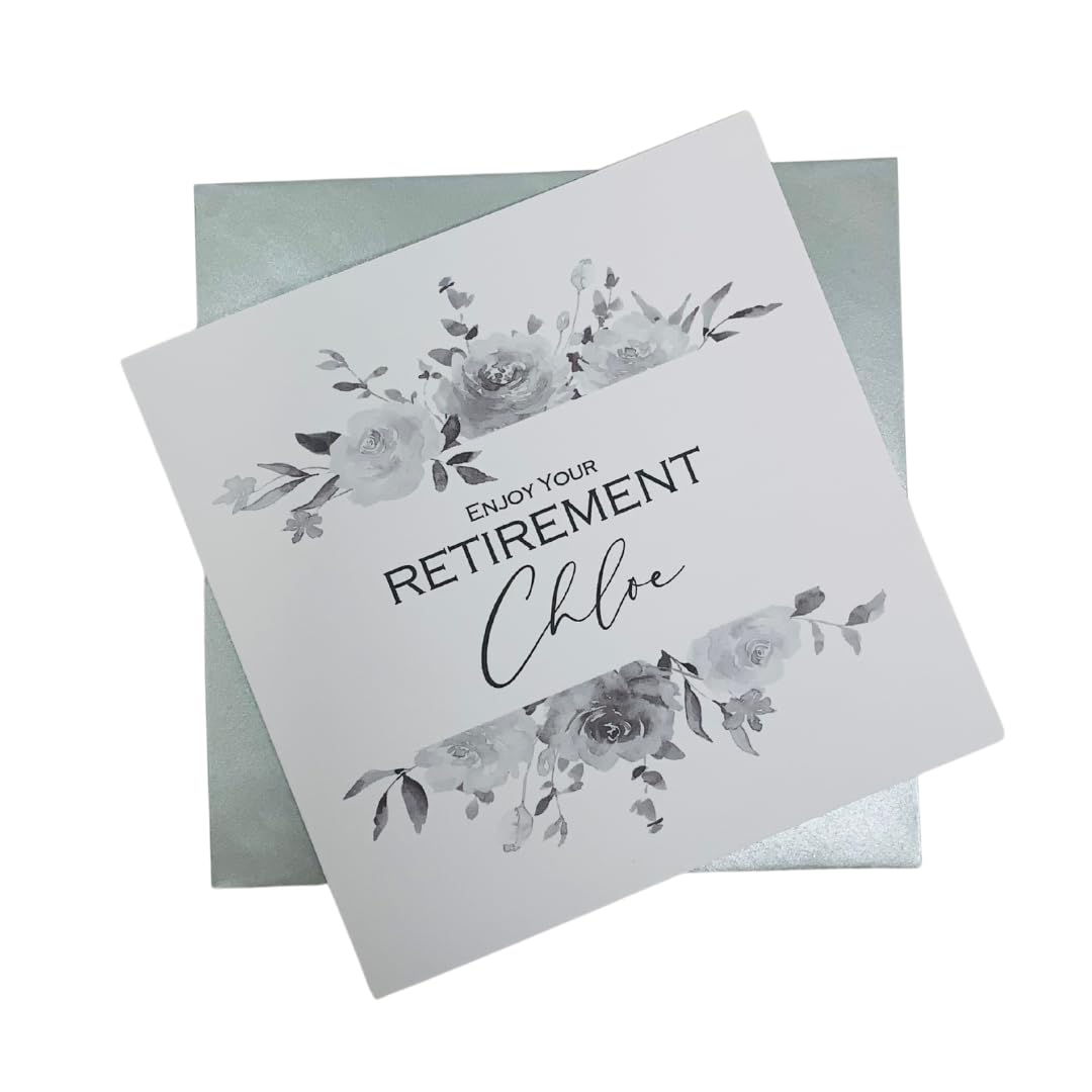 Retirement Card - Personalised Greeting Card for Women Men Colleague Coworker Mum Dad Partner Retired Retiring Leaving Work Good Luck - 9 Colours - Daisy (Grey)