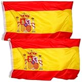 REGALUKOS 2 Unidades Bandera de España de 90 x 150 cm | Auténtica Bandera Española para Exterior, Mástil o Interior con 2 Ojales de Sujeción Metálicos..