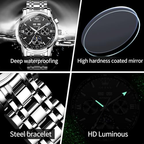 Image of OLEVS Mens Automatic Watches Skeleton Mechanical Self Winding Luxury Fashion Dress Wrist Watch Luminous Waterproof