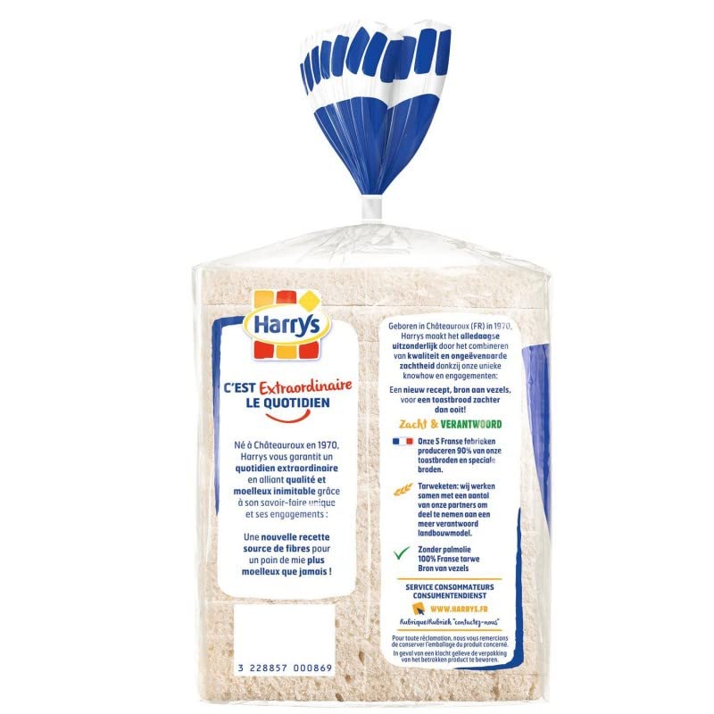 Epicerie HARRYS-100% Mie Pain De Mie Sans Croûte Nature Grandes Tranches 500G-Lot De 4-Vendu Par Lot