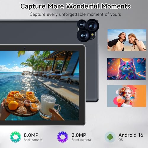 Image of Tablet Android 16 10 Inch 12GB RAM+64GB ROM / 1TB Expandable, 1280 * 800 HD Touch Screen, 5G WiFi6 BT 5.0, 2 in 1 Tab with Keyboard Case Mouse Stylus (Black)