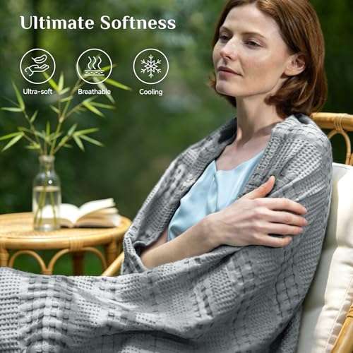 Image of BEDELITE Cooling Waffle King Size Blanket- Lightweight Breathable Cotton Summer Blanket of Rayon Derived from Bamboo for Hot Sleepers, Soft Throws for Bed, Couch and Sofa, Grey, 108x90 Inches