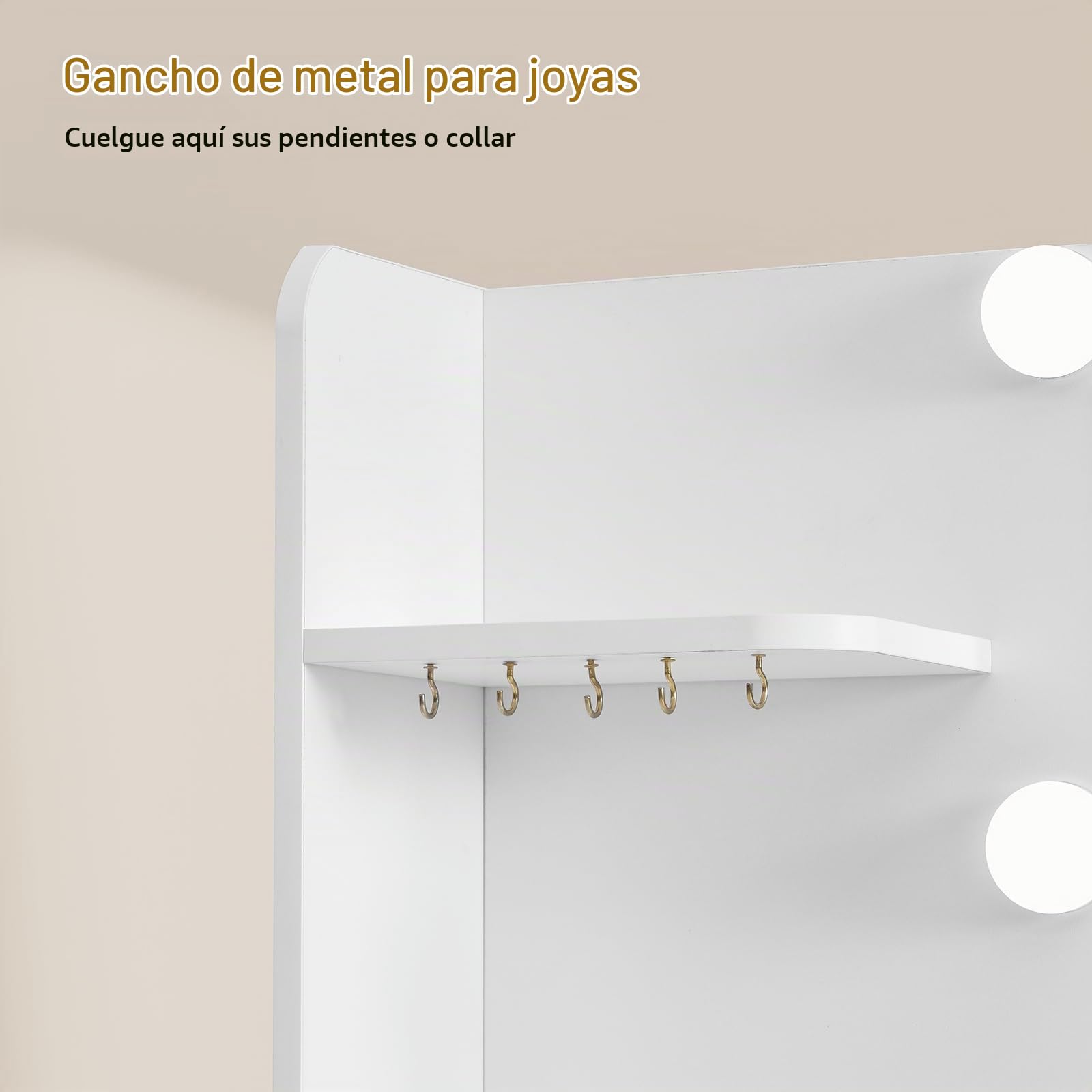 TEENFON Tocador de Maquillaje con Luces LED Regulables y enchufes, Mesa de Maquillaje con Espejo, 4 estantes Abiertos y 5 Ganchos para Joyas, Blanco, Tocador con 11 Cajones