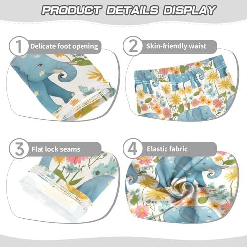 Wusikd Elephants Girls' Leggings Toddler Doodles Colorful Daisies Kids Yoga Pants Dance Active Tights 4T3