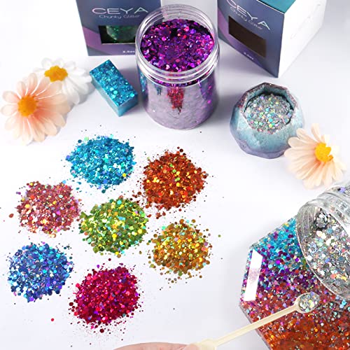 Ceya Holographic Chunky Glitter, 4.2Oz/ 120G Light Purple Craft Glitter Powder Mixed Chunky & Fine Flakes Iridescent Nail Sequins For Nail, Hair, Epoxy Resin, Tumblers, Slime, Painting, Festival Decor #TOP5