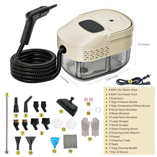 Image of 2500W Steam Cleaner. 3 Bar 221F High Pressure Steam Cleaner, 15 Seconds Fast Heat-Up, 1.6L Water Tank, 3 Steam Levels Adjustable, Perfect for Floors, Tiles, Kitchens, Sofas and Car Interiors【Cream】