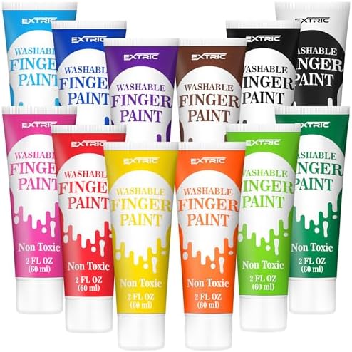 Washable Finger Paint for Toddlers 1-3 – 12 Colors Washable Paint for Kids, Non Toxic Toddler Paints, 2 fl oz Tubes, Tempera Paints for Kids, Crafts & Finger Painting – Ages 1-8