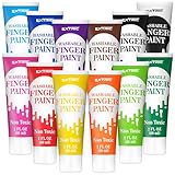 Washable Finger Paint for Toddlers 1-3 – 12 Colors Washable Paint for Kids, Non Toxic Toddler Paints, 2 fl oz Tubes, Tempera Paints for Kids, Crafts & Finger Painting – Ages 1-8
